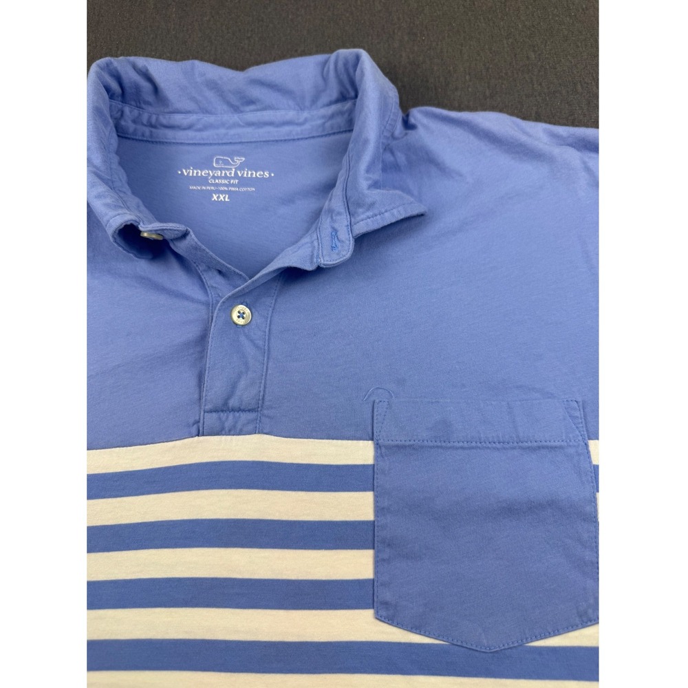 Vineyard Vines‎ XXL Polo Shirt Blue Stripe Pocket Short Sleeve Mens